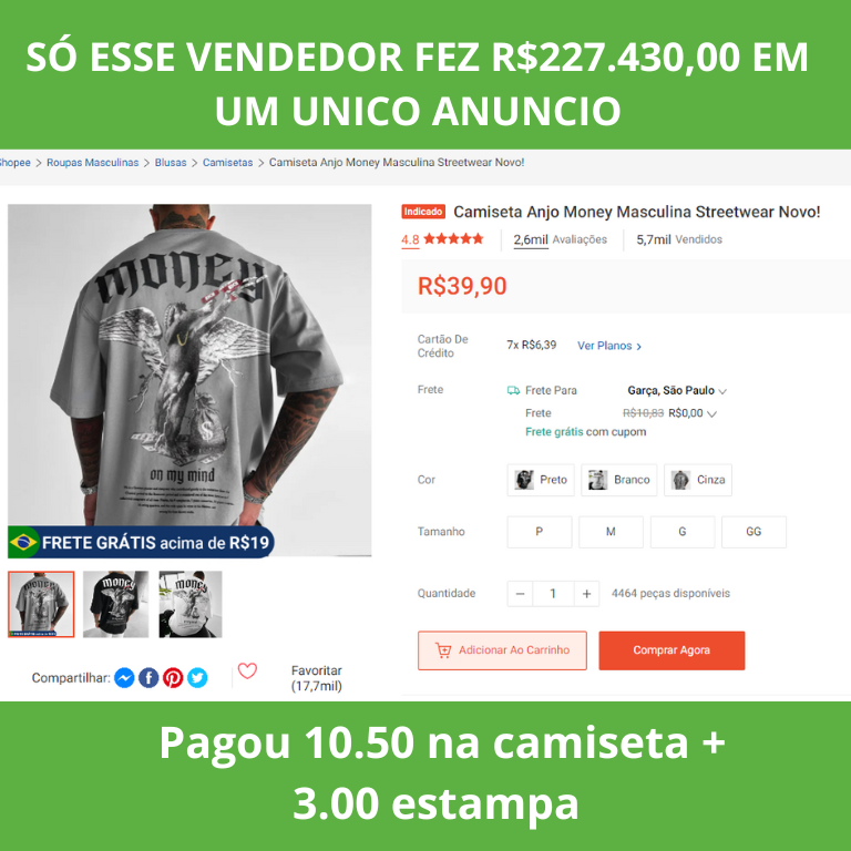 Pagou 10.50 na camiseta + 3.00 estampa (1)