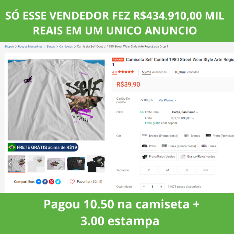 Pagou 10.50 na camiseta + 3.00 estampa (3)